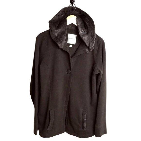 Merona Womens Hooded Brown Fleece Lined Jacket Button Closure Front Pocket Sz L - Picture 1 of 9
